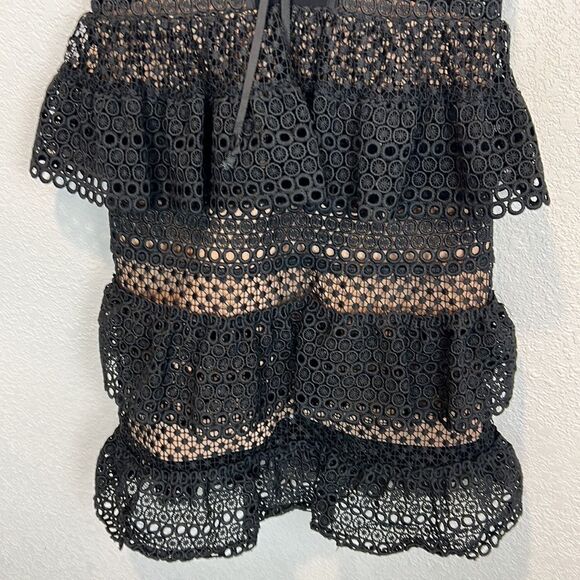 New Self-Portrait Lace Up Plunging V Ruffle Mini Dress Black Size 4 - Picture 5 of 16